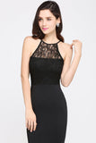 Affordable Mermaid Keyhole Black Lace Bridesmaid Dress Online-27dress