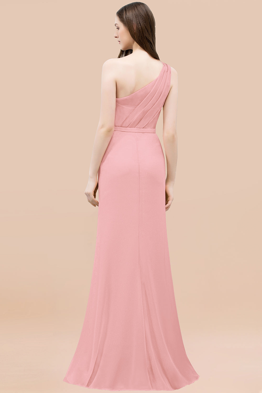 Affordable Mermaid One shoulder Pink Bridesmaid Dresses with Flowers-27dress