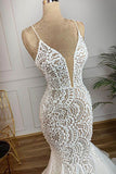 Affordable Mermaid Spaghetti Straps Lace Wedding Dresses Ivory Sleeveless Bridal Gowns With Appliques Online-27dress