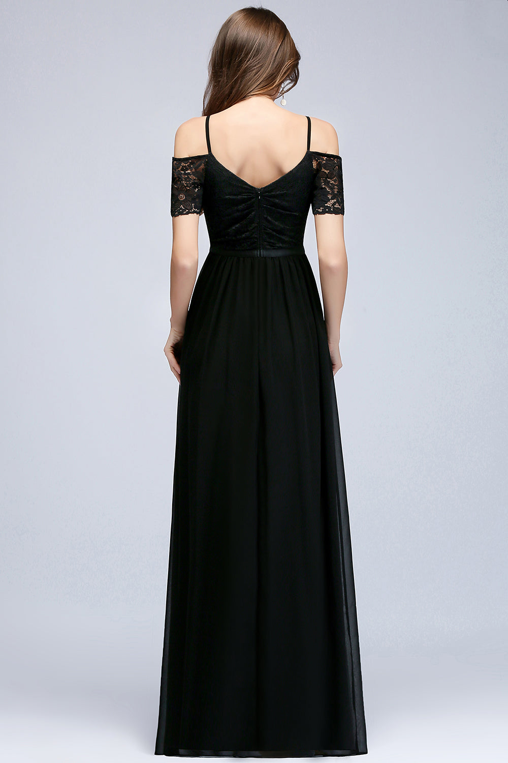 Affordable Off-the-shoulder Black Lace Bridesmaid Dress Online-27dress