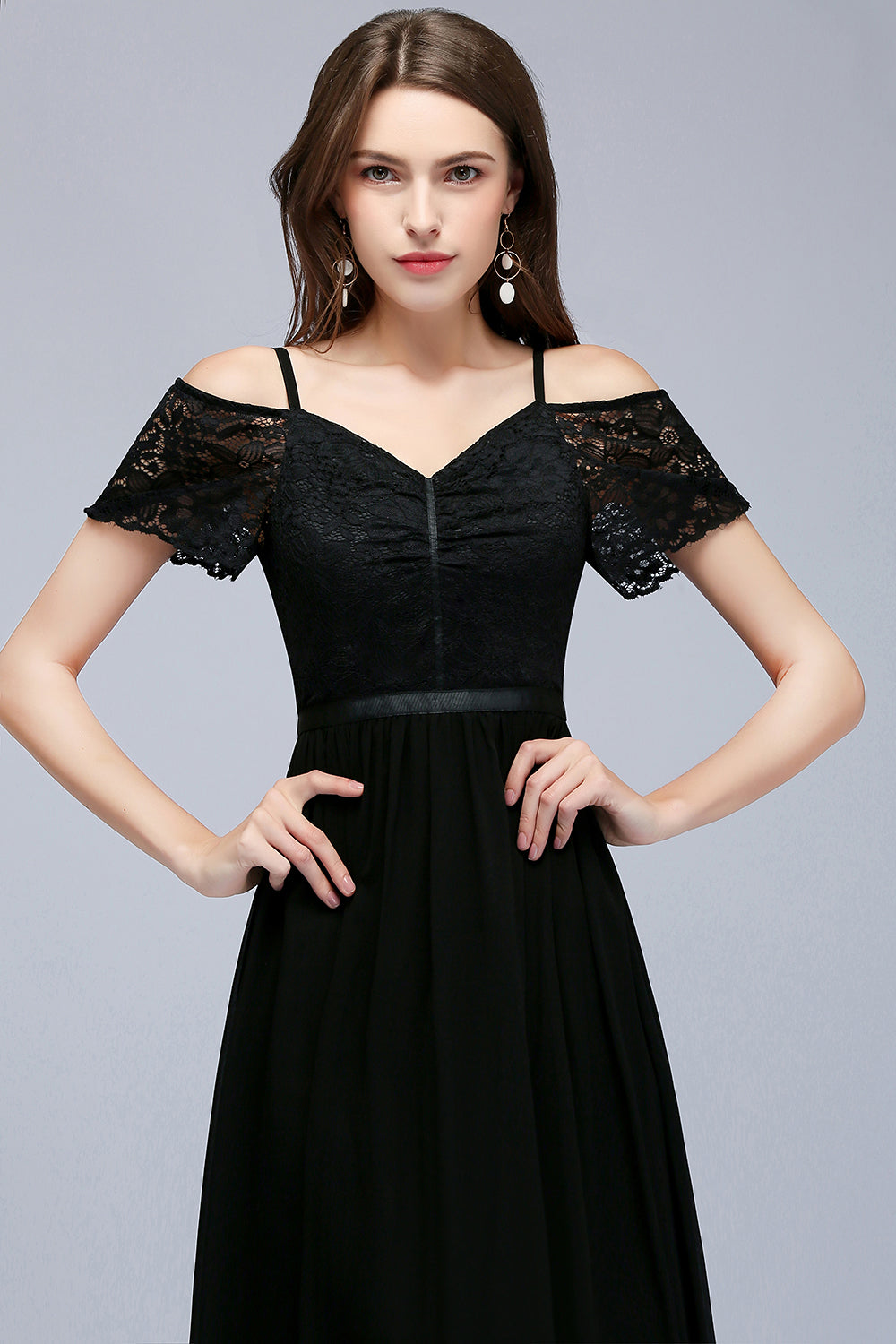 Affordable Off-the-shoulder Black Lace Bridesmaid Dress Online-27dress