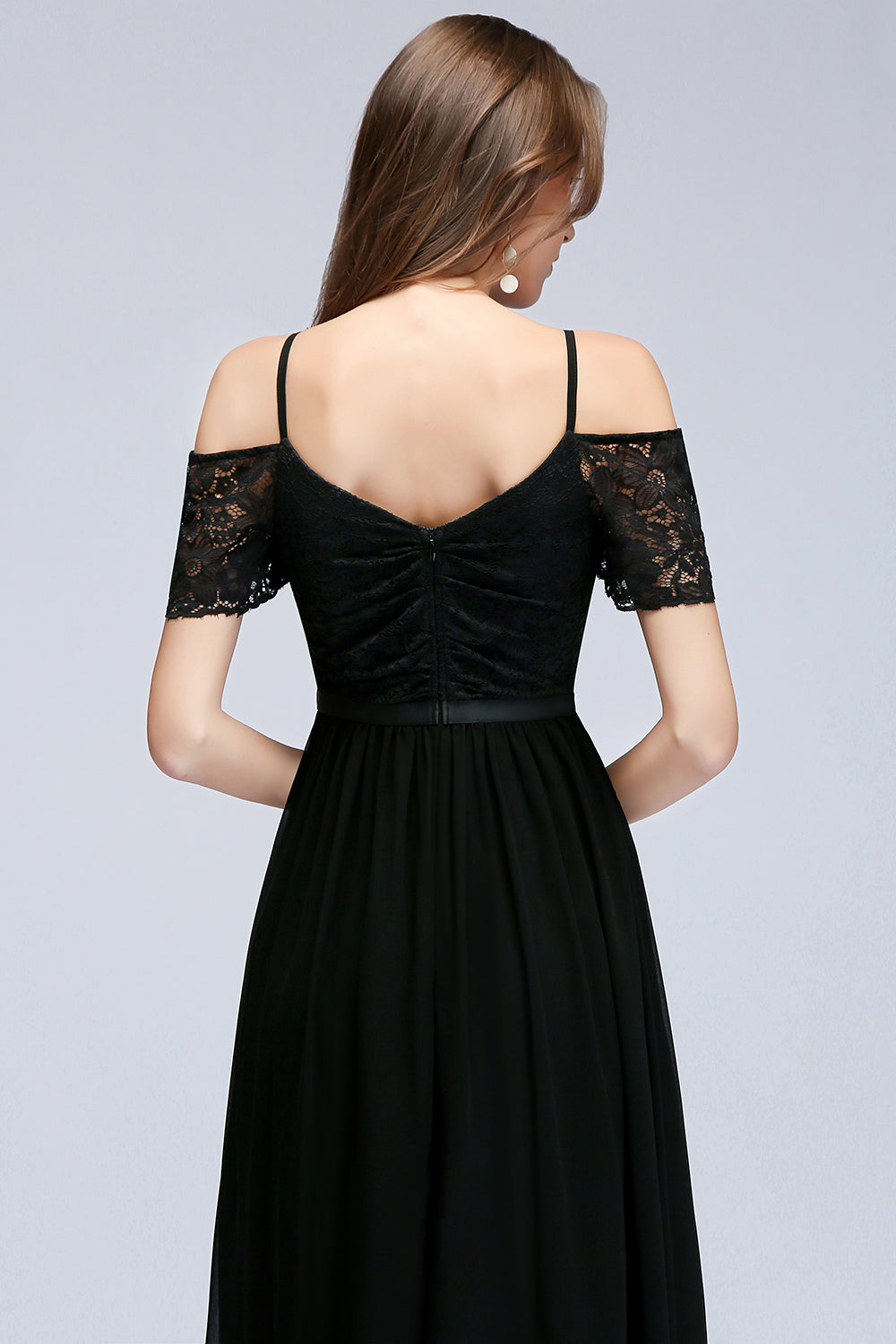Affordable Off-the-shoulder Black Lace Bridesmaid Dress Online-27dress