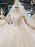 Affordable Off-the-shoulder Jewel Lace Wedding Dresses With Appliques White A-line Ruffles Bridal Gowns On Sale-27dress