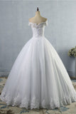 Affordable Off-the-Shoulder Lace Tulle Wedding Dress Short Sleeves White Bridal Gowns On Sale-27dress