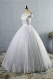 Affordable Off-the-Shoulder Lace Tulle Wedding Dress Short Sleeves White Bridal Gowns On Sale-27dress