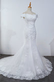 Affordable Off-the-Shoulder Mermaid White Wedding Dress Short Sleeves Tulle Appliques Bridal Gowns On Sale-27dress