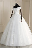 Affordable Off-the Shoulder Sweetheart Tulle Wedding Dress Appliques Sleeveless Bridal Gowns with Pearls-27dress