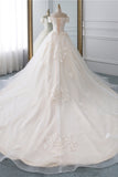 Affordable Off-the-Shoulder White Tulle Lace Wedding Dress Sweetheart Appliques Bridal Gowns On Sale-27dress