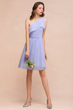 Affordable One Shoulder Ruffle Lavender Chiffon Short Bridesmaid Dress-27dress