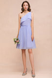 Affordable One Shoulder Ruffle Lavender Chiffon Short Bridesmaid Dress-27dress