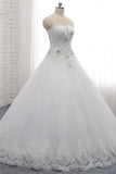 Affordable S-Line Sweetheart Tulle Rhinestones Wedding Dress Lace Appliques Sleeveless Bridal Gowns Online-27dress