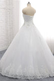 Affordable S-Line Sweetheart Tulle Rhinestones Wedding Dress Lace Appliques Sleeveless Bridal Gowns Online-27dress