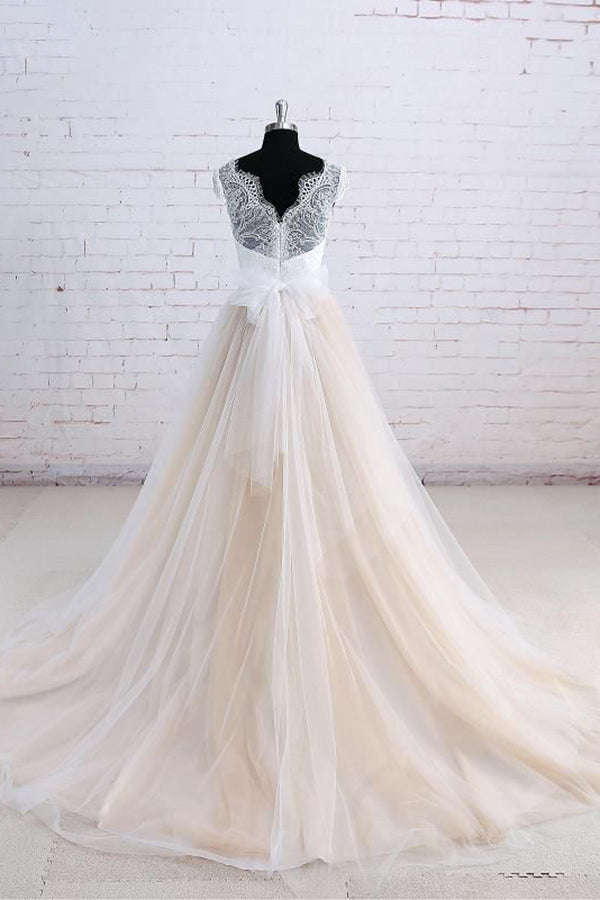 Affordable Shortsleeves Straps V-neck Wedding Dress Tulle Ruffles Bridal Gowns On Sale-27dress