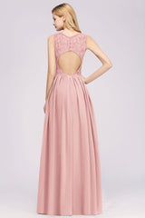 Affordable Sleeveless Lace Pink Bridesmaid Dress With Hollowout Back-27dress