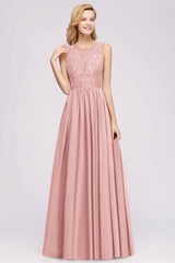 Affordable Sleeveless Lace Pink Bridesmaid Dress With Hollowout Back-27dress