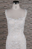 Affordable Sleeveless Straps Champagne Wedding Dress Mermaid Lace Bridal Gowns With Appliques On Sale-27dress