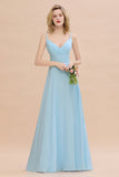 Affordable Spaghetti-Straps Slit Long Chiffon Bridesmaid Dress with Ruffle-27dress