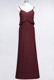 Affordable Spaghetti-Straps V-Neck Burgundy Chiffon Bridesmaid Dresses-27dress