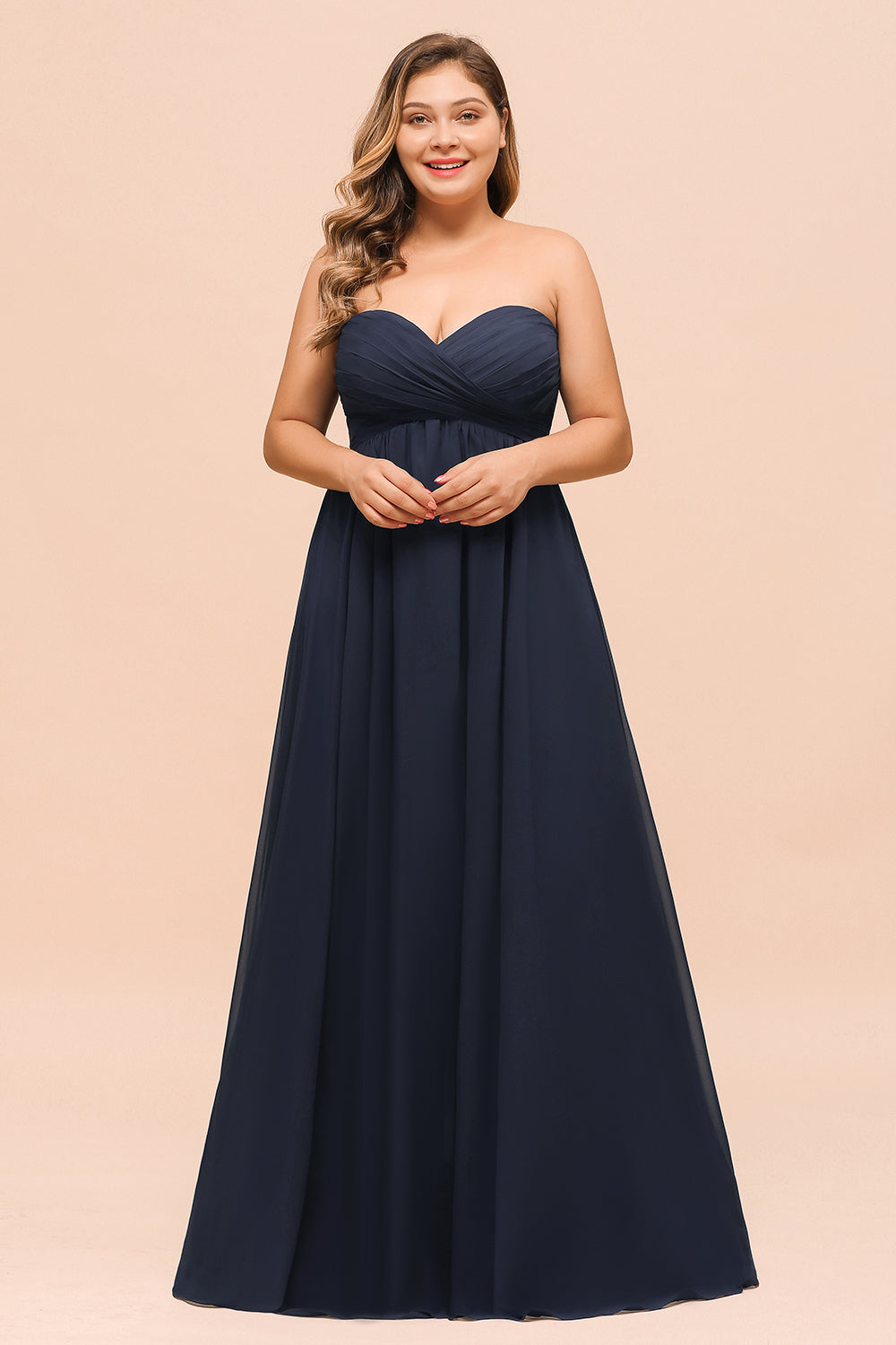 Affordable Strapless Sweetheart Long Bridesmaid Dress with Ruffle-27dress