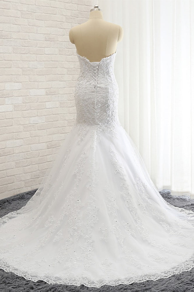 Affordable Strapless Tulle Lace Wedding Dress Sleeveless Sweetheart Bridal Gowns with Appliques On Sale-27dress