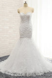 Affordable Strapless Tulle Lace Wedding Dress Sleeveless Sweetheart Bridal Gowns with Appliques On Sale-27dress