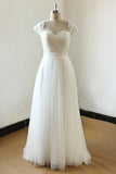 Affordable Straps White Tulle Wedding Dress Appliques Lace A-line Bridal Gowns On Sale-27dress