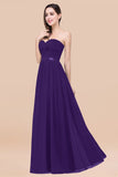 Affordable Sweetheart Ruffle Navy Chiffon Bridesmaid Dress With Ribbon-27dress