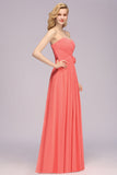 Affordable Sweetheart Strapless Chiffon Bridesmaid Dress with Flower-27dress