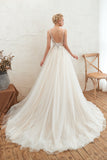 Affordable Tulle V-Neck Ruffle Long Wedding Dress with Appliques-27dress