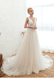 Affordable Tulle V-Neck Ruffle Long Wedding Dress with Appliques-27dress