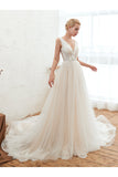 Affordable Tulle V-Neck Ruffle Long Wedding Dress with Appliques-27dress