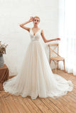 Affordable Tulle V-Neck Ruffle Long Wedding Dress with Appliques-27dress