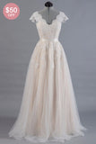 Affordable V-neck A-line Wedding Dresses Shorts leeves Tulle Lace Bridal Gowns On Sale-27dress