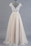 Affordable V-neck A-line Wedding Dresses Shorts leeves Tulle Lace Bridal Gowns On Sale-27dress