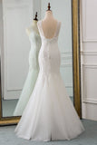 Affordable V-Neck Appliques Mermaid Wedding Dresses with Beadings Online-27dress