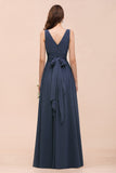 Affordable V-Neck Chiffon Long Stormy Bridesmaid Dress With Slit-27dress