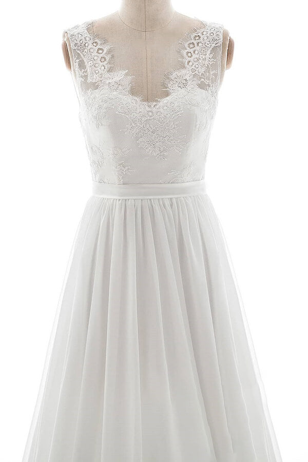 Affordable V-neck Lace Chiffon A-line Wedding Dress On Sale-27dress