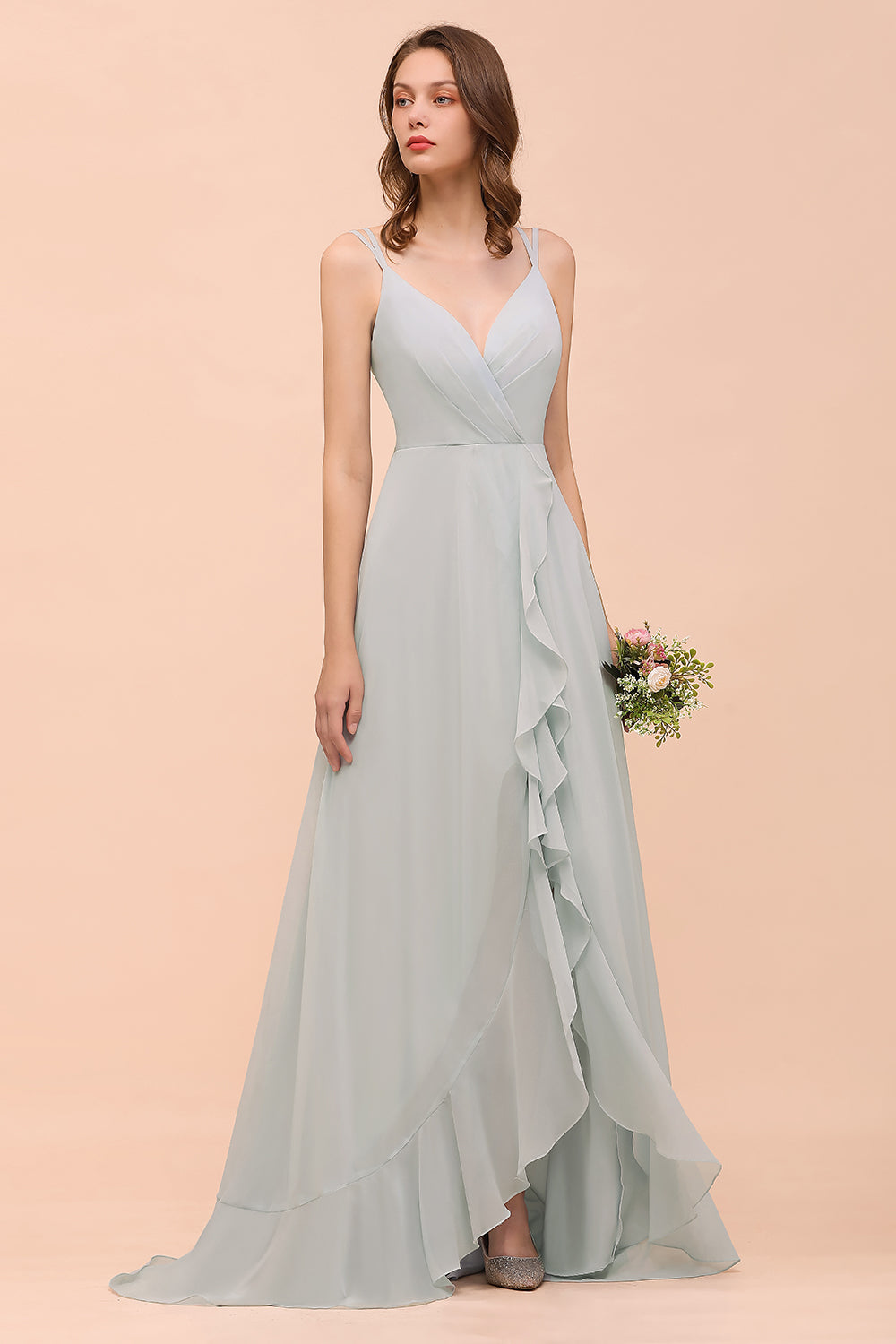 Affordable V-Neck Ruffle Mist Chiffon Bridesmaid Dresses Affordable-27dress