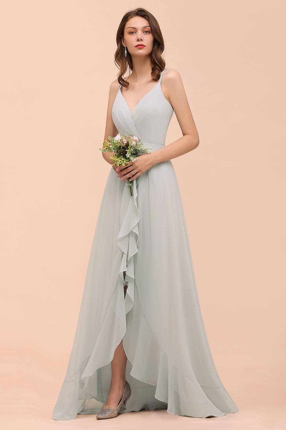 Affordable V-Neck Ruffle Mist Chiffon Bridesmaid Dresses Affordable-27dress