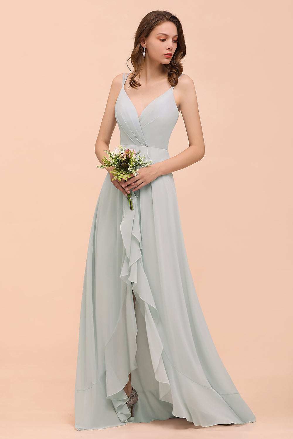 Affordable V-Neck Ruffle Mist Chiffon Bridesmaid Dresses Affordable-27dress