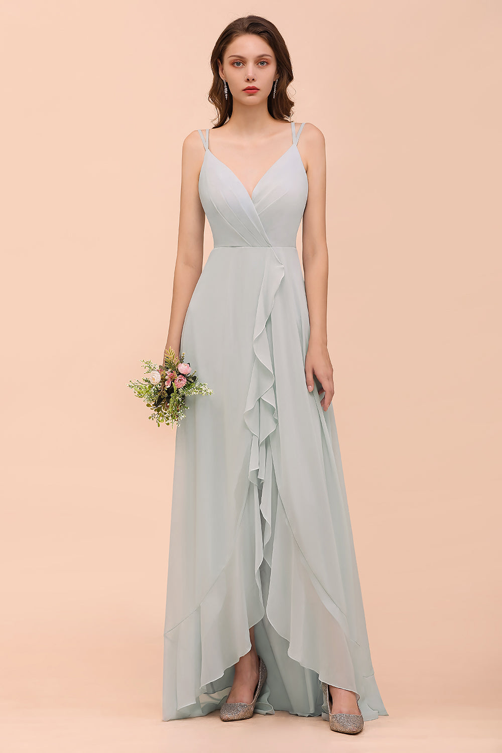 Affordable V-Neck Ruffle Mist Chiffon Bridesmaid Dresses Affordable-27dress