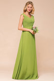 Affordable V-Neck Sleeveless Green Chiffon Bridesmaid Dress Online-27dress