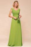 Affordable V-Neck Sleeveless Green Chiffon Bridesmaid Dress Online-27dress