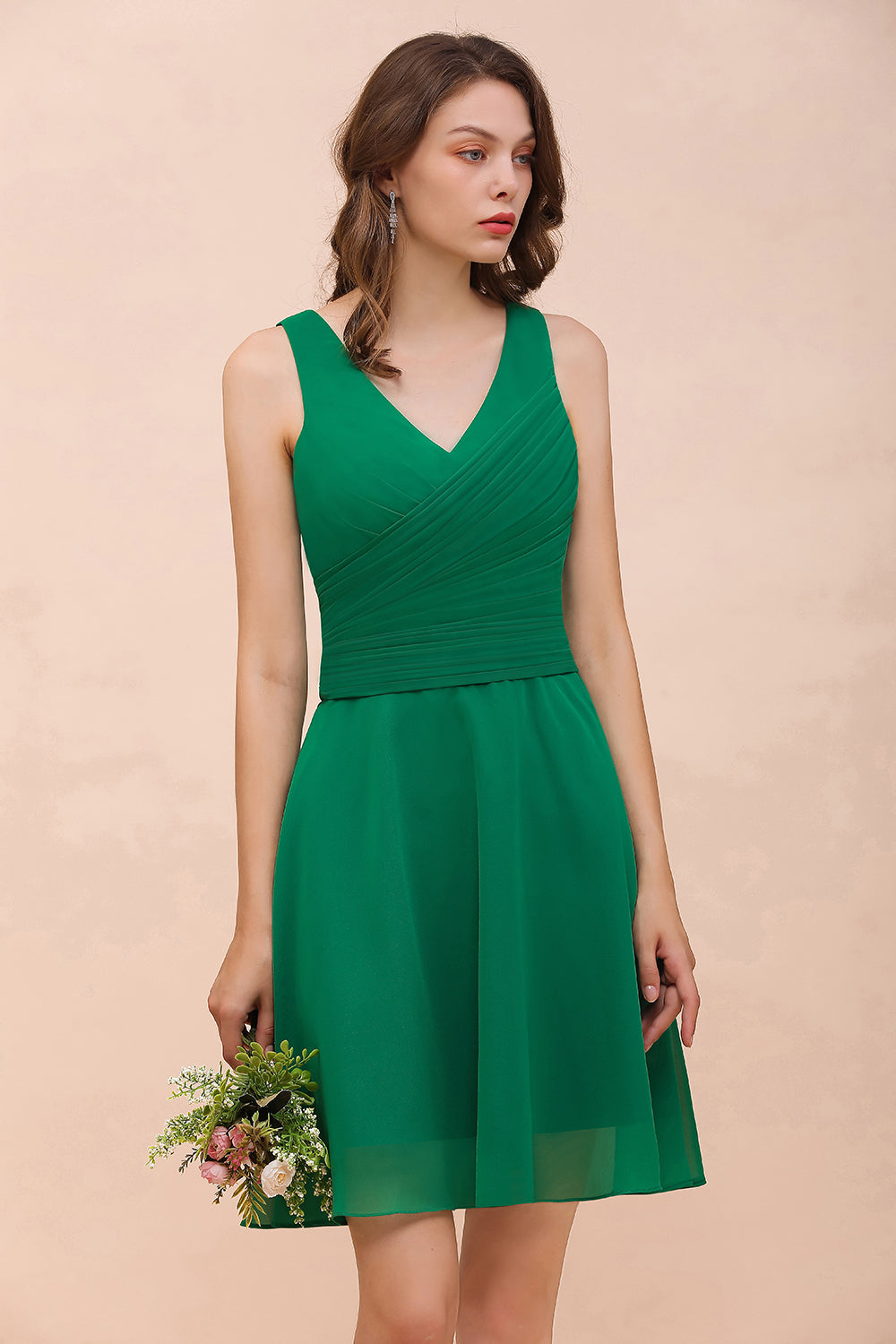 Affordable V-Neck Sleeveless Ruffle Short Bridesmaid Dress-27dress