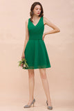 Affordable V-Neck Sleeveless Ruffle Short Bridesmaid Dress-27dress