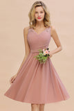 Affordable V-Neck Sleeveless Ruffles Short Lace Bridesmaid dresses Online-27dress