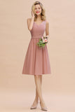 Affordable V-Neck Sleeveless Ruffles Short Lace Bridesmaid dresses Online-27dress