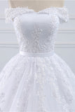 Affordable White Off-the-shoulder Lace Wedding Dresses With Appliques Tulle Ruffles Bridal Gowns On Sale-27dress