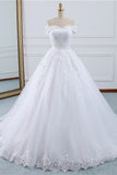 Affordable White Off-the-shoulder Lace Wedding Dresses With Appliques Tulle Ruffles Bridal Gowns On Sale-27dress