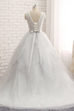 Affordable White Sleeveless Tulle Wedding Dresses With Appliques A-line Jewel Bridal Gowns Online-27dress